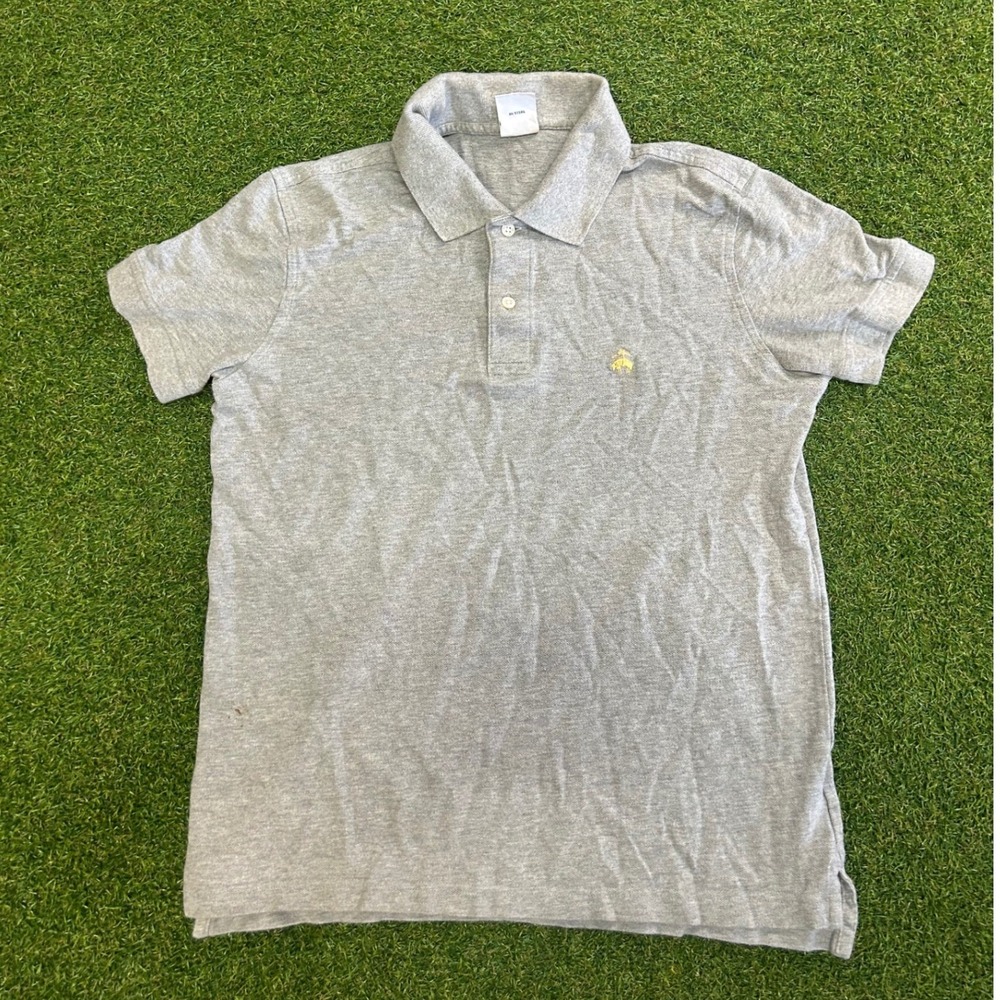 Brooks Brothers Slim Fit Cotton Pique Polo Shirt Gray Yellow Logo Small